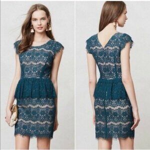 Anthropologie Maeve Elsa green peplum lace dress size xsmall
